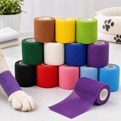 Blaue selbsthaftende elastische Bandagen, 12 Stueck blau, 10cm x 4,5m Kohaesivbinde, atmungsaktive Fixierbandage fuer Wundauflage, Sport, Tierpflege, Pferdebein, Hunde und Katzen, wasser- und schmutzf
