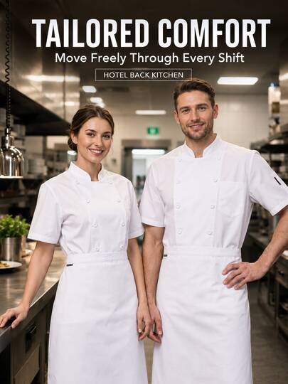 Unisex Professional White Chef Uniform, Short Sleeve Chef Jacket, Suitable For Hotel Kitchen