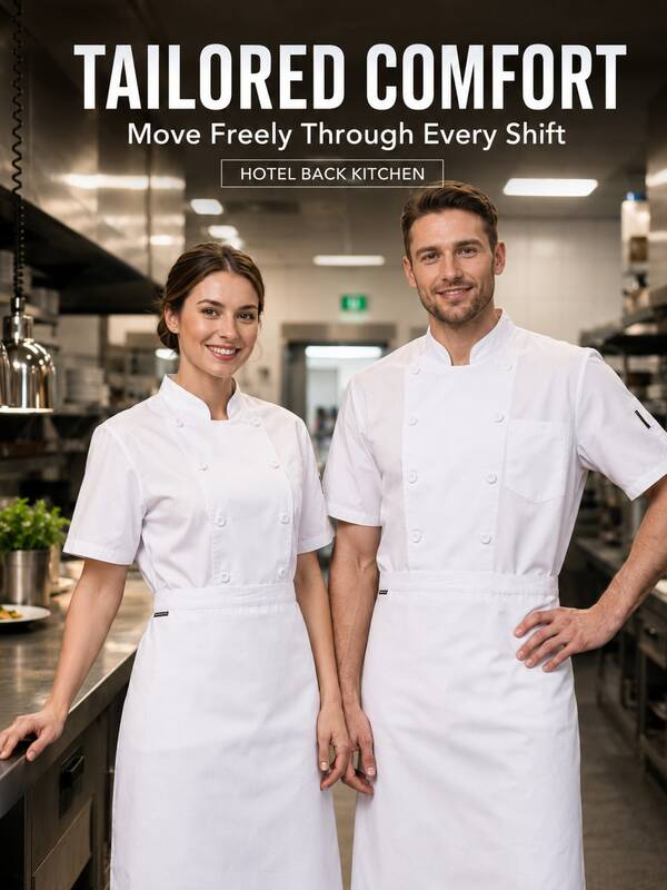 Unisex Professional White Chef Uniform, Short Sleeve Chef Jacket, Suitable For Hotel Kitchen