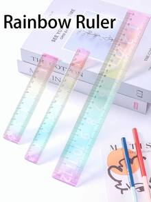 Gradient Rainbow Ruler, Rainbow Color Acrylic Plastic Straight Ruler, Precise Measuring Tool, Suitable For Students, Teachers, Office Workers, Large Number Display Clear, Perfect For Precise Drawing And Measuring In Schools And Offices, Back To School Essential, Gift For Teachers And Students - Multicolor - View 1