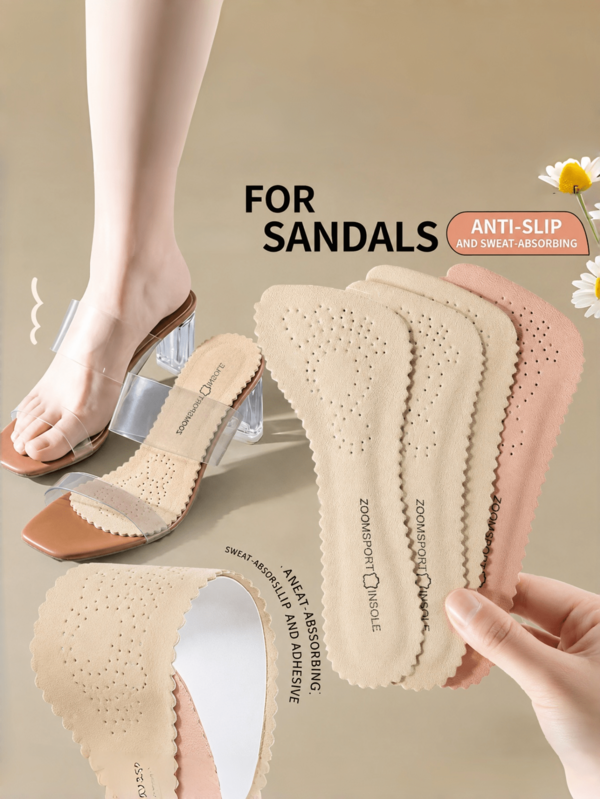 QKC 2pcs Self-Adhesive Non-Slip Sandal Insoles, Comfortable Breathable Shoe Pads, Suitable For High Heels, Open Toe Shoes And Summer Sandals