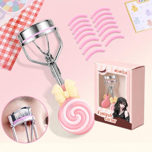 MONKIDS 1/6/16pcs Lollipop Handle Eyelash Curler + Color Box, Curl Eyelashes, With Replaceable Rubber Pads, Cute Girl Style, Quickly Lift Eyelashes, Naturally Enlarge Eyes, Beginner Friendly, Holiday Gift For Girlfriend And Mom