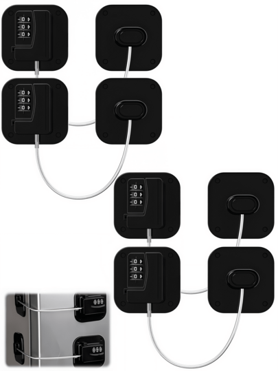 4PCS Heavy-Duty Combination Refrigerator Lock, Multi-Purpose Security Lock For Cabinets & Drawers, Keyless Secure Design, No-Drill Easy Installation, Structure For Home & Office