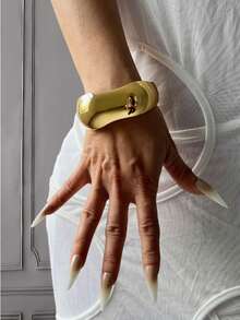 3 Piecesunique Open Bangle, Gold Bangle, Resin Bangle, Wide Bangle, Large Chunky Bangle, Bangle Set, Luxurious Elegant Style, Suitable For Women - Multicolor - View 9