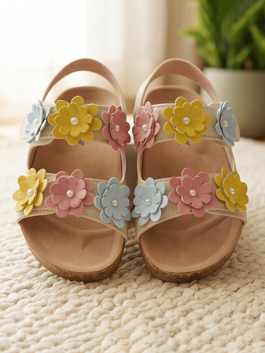 2026 Peach Fashion Girls' Sandals, 3D Layered Flower Decor Princess Shoes, Suitable For Daily Wear And Various Occasions