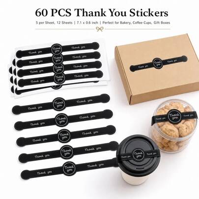 60 piezas de pegatinas de sello de agradecimiento hechas a mano, etiquetas autoadhesivas a prueba de manipulaciones, adecuadas para cajas de pasteles, frascos, tazas, botellas de vidrio, pegatinas de embalaje de regalos, pegatinas de Navidad, suministros de scrapbooking, decoraciones de fiesta de despedida de soltera y cumpleaños, suministros de fiesta para envolver regalos