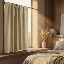 1pc Pale Yellow Blackout Curtain, Heat-Insulating Sun-Blocking Curtain, High-Density Polyester Rod Pocket Curtain, Suitable For Bedroom, Living Room, Essential For Summer Cooling - Light Yellow - View 5
