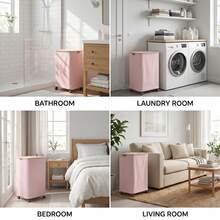 26 Gal (100L) Rolling Laundry Hamper With Wheels And Lid For College Dorm - Back To School Large Clothes Basket With Bamboo Handle, Portable Dirty Clothes Organizer Bins For Dormitory & Bedroom - 粉色 - 查看 8