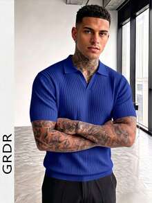 GRDR Men's Solid Color Short Sleeve Casual Knit Top - Blue - View 10