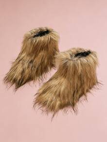 Girls' Khaki Brown Long Fur Snow Boots, Thick Warm Anti-Slip Soft Sole Autumn/Winter Boots - Brown - View 9