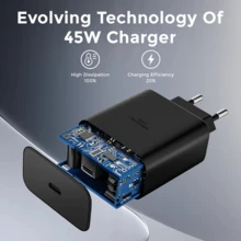45W Super Fast Charger, Type-C Interface Compatible With PD3.0/PPS Fast Charging, 100cm/5A Data Cable Suitable For Smartphones, Tablets And Laptops, Compatible With IPhone/ Galaxy S25/S24/S23/S22 Ultra - EU C Type Plug(220-240V) - View 7