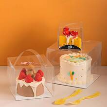 10pcs Transparent Plastic Cake Boxes, 3/4/5 Inch Handheld Party Packaging, PET Material, With Lock, Suitable For Cakes, Chocolates, Donuts, Pastries, Cubes, Christmas, Halloween, Easter, Thanksgiving - Multicolor - View 5