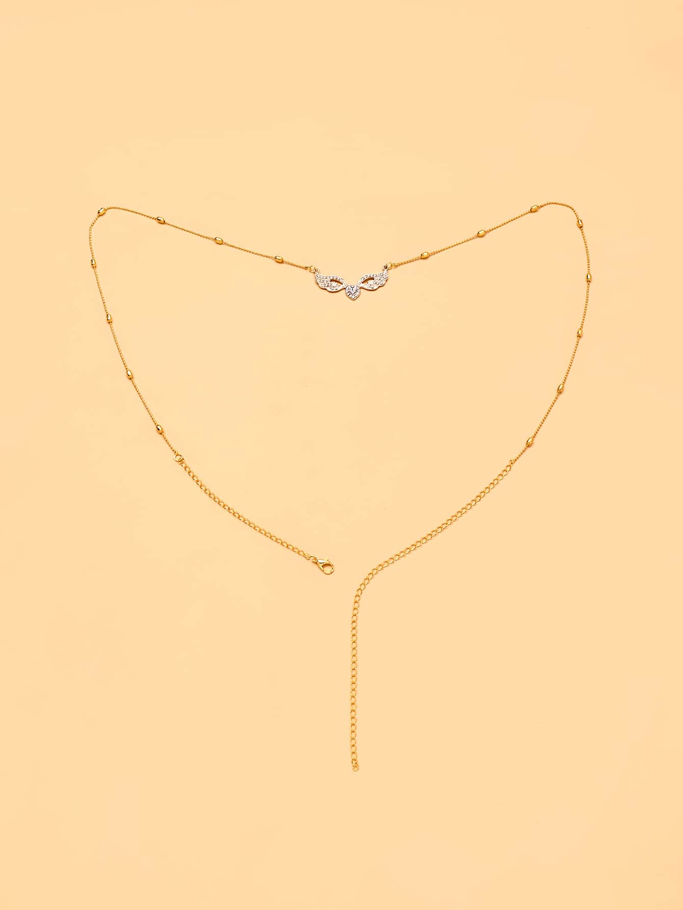 1pc Gold Fashion Sexy Full Rhinestone Angel Wing Heart Waist Chain Women's Metal Bead Waist Chain Belly Chain Body Chain Accessory - Gold - View 6