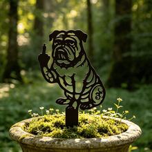 1件裝金屬鐵藝趣味鬥牛犬戶外金屬地插花園裝飾 - A - 查看 5
