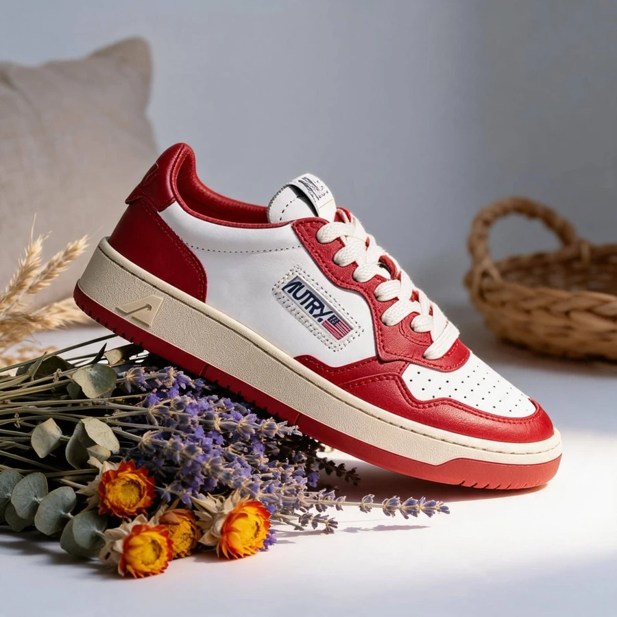 AU - Classic Grey And White Lace-Up Shoes Adorned With A Colorful Patchwork Design. Comfortable Skate Shoes, Designed For Couples, With A Contrasting Design In Bold Colors. - 紅色 - 查看 1