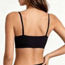 Women's No Show Seamless Bralette, Wireless V Neck Lounge Bra With Adjustable Straps, Soft Stretch Breathable Crop Innerwear For Home, Travel, Layering & Light Activity - Black - View 4