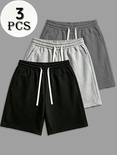 3pcs Men's Summer Casual Shorts - Elastic Waistband With Drawstring, Breathable Loose Fit Sports