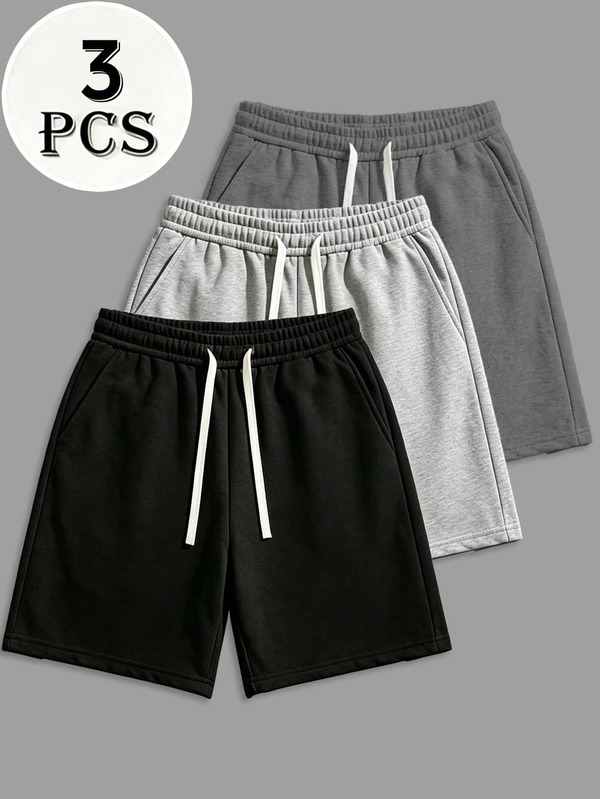 3 pezzi Pantaloncini estivi casual da uomo - Vita elastica con coulisse, vestibilità ampia e traspirante per sport