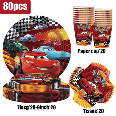 108pcs Cars Anime Style Theme Party Set, Back To School Season Decoration, Suitable For 10 People, Disposable Birthday Party Tableware Including Plates, Cups And Napkins. Holiday Decoration Supplies, Suitable For Camping, Picnic, Backyard BBQ, Room Decoration And Party Decoration, Also Ideal Decoration For Halloween, Christmas And Party, And A Great Surprise Gift For Fans. Full Set