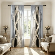 2pcs Modern Abstract Line Polyester Printed Curtains, All Season Modern Design, 100% Polyester Fiber, Filter/Translucent/Privacy Protection, With Rod Pocket, Easy To Install, Perfect For Kitchen, Laundry Room, Bedroom, Study, Living Room - Multicolor - View 9