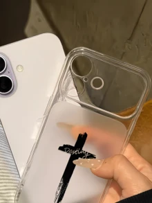 1件透明白色極簡十字設計 TPU 防摔全包覆手機殼，適用於 Apple 17 16 15 14 13 12 11 Pro Max Air - 彩色 - 查看 3