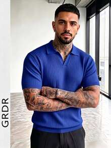 GRDR Men's Solid Color Short Sleeve Casual Knit Top - Blue - View 9