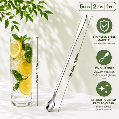 410 Stainless Steel Long Handle Mixing Spoon, Suitable For Iced Tea, Coffee, Cocktails, Canned Foods, Kitchen, Cafe And Bar