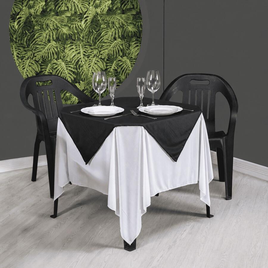 Kit 20 Toalhas de Mesa Branca 1,5x1,5m + Cobre Mancha Colorido - Preto - Visão 1