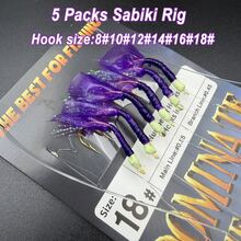 5 Packs Sabiki Rig Color With Glow Beads Pre-Tied Silver Thread Fishing Rigs Imitation Small Baitfish For Mackerel Cod Herring Sardine Bass - Purple - View 3