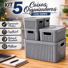 RVS E-COMMERCE Set Of 5 Organizer Boxes With Lid Large Basket In Resistant Plastic 2 L 4.5 L 17 L - Rosa - View 2