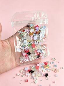 1袋 80克（約 700-800 個）T型美甲 DIY 配件，愛心蝴蝶結珍珠花混款造型美甲裝飾 - 淺粉色 - 查看 6