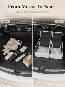 Car Trunk Leather Storage Box Multi-Functional Foldable Organizer Travel Essential Car Interior Decoration Accessory Bowknot Container For Vehicle Organization - Multicolor - View 2