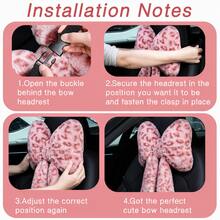 2 Pcs Car Neck Pillow Plush Bow Headrest Pillow Pink Leopard Seat Neck Support Accessories For Driving Travel - Pink - View 11