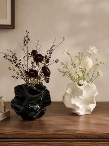 Wabi-Sabi Style Vintage Ins Lotus Leaf Textured Resin Vase, Glossy Black Pink Spotted Cream White, Retro Country Style Living Room Bedroom Homestay Desktop Decor Ornament, Zen Aesthetic Vase Gift - Wabi-sabi Art Vase - View 4