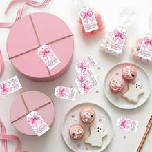 Halloween Tags Cute Pink Bow Ghost Gift Tags With String For Halloween Birthday Decorations Party Favors Gifts Wrapping - A - View 2