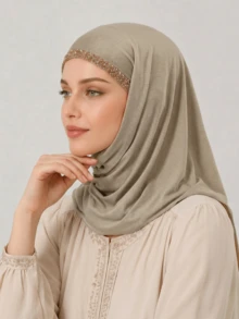 1 pieza/2 piezas Pañuelo triangular de unicolor con pedrería para mujer, gorro interior islámico de unicolor casual antideslizante, minimalista y versátil, suave, cómodo y amigable con la piel, adecuado para uso diario, adecuado para todas las estaciones - 1 unidad - Bufanda triangular con pedrería - Ver 3