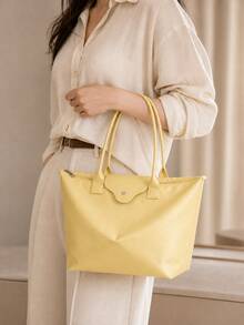 1件極簡百搭休閒純色大容量女款單肩托特包 斜挎包 2026女包 餃子包 - 黃色 - 查看 6