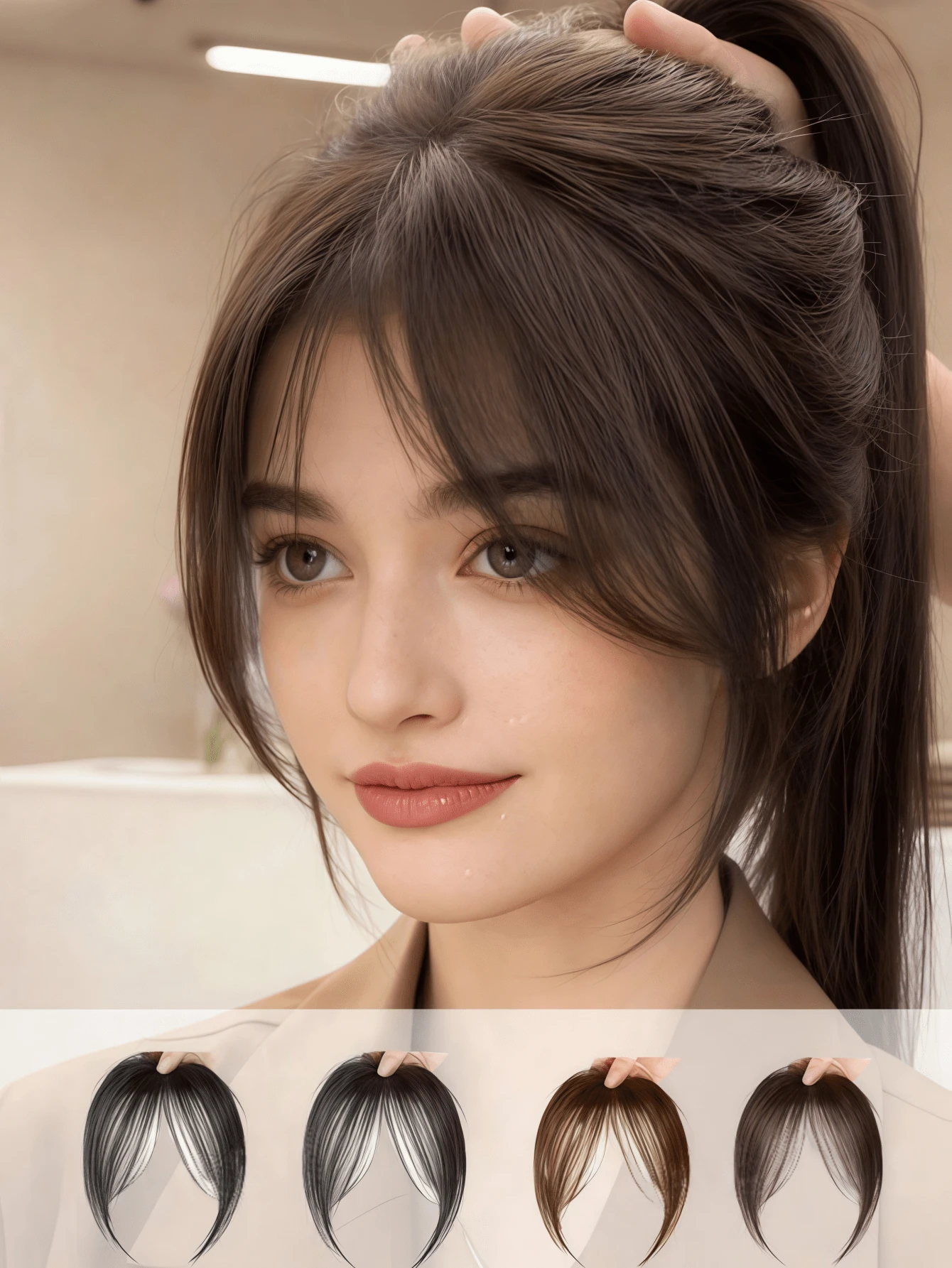 1pc Women's Straight Clip-In Bangs, Elegant Straight Synthetic Clip-In Bangs Wig Hair Clip (Recommended To Search For The Correct Usage Method Of 8-Shaped Bangs Before Use) - Multicolor - View 1