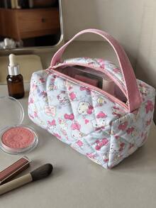 MINISO Sanrio Hello Kitty Quilted Makeup Bag, Portable With Handle Cosmetic Storage Bag, Cute Travel Toiletry Bag, Suitable For Skincare Products And Daily Storage - Multicolor - View 3