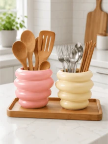 1pc Bubble Design Kitchen Utensil Holder, Glossy Countertop Storage Cup For Spoons, Forks, Chopsticks & Cooking Tools, Cute Kitchen Organizer Decor - Multicolor - View 8