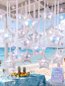 9pcs/Set Iridescent Transparent Star-Shaped Aluminum Foil Balloon Set, Includes 22-Inch Metallic Star Balloons, Star Banner And Ribbon, Suitable For Bachelorette Party Decoration, Ceiling Arrangement, Birthday Graduation Party Decoration - Colorful Transparent Set - View 3