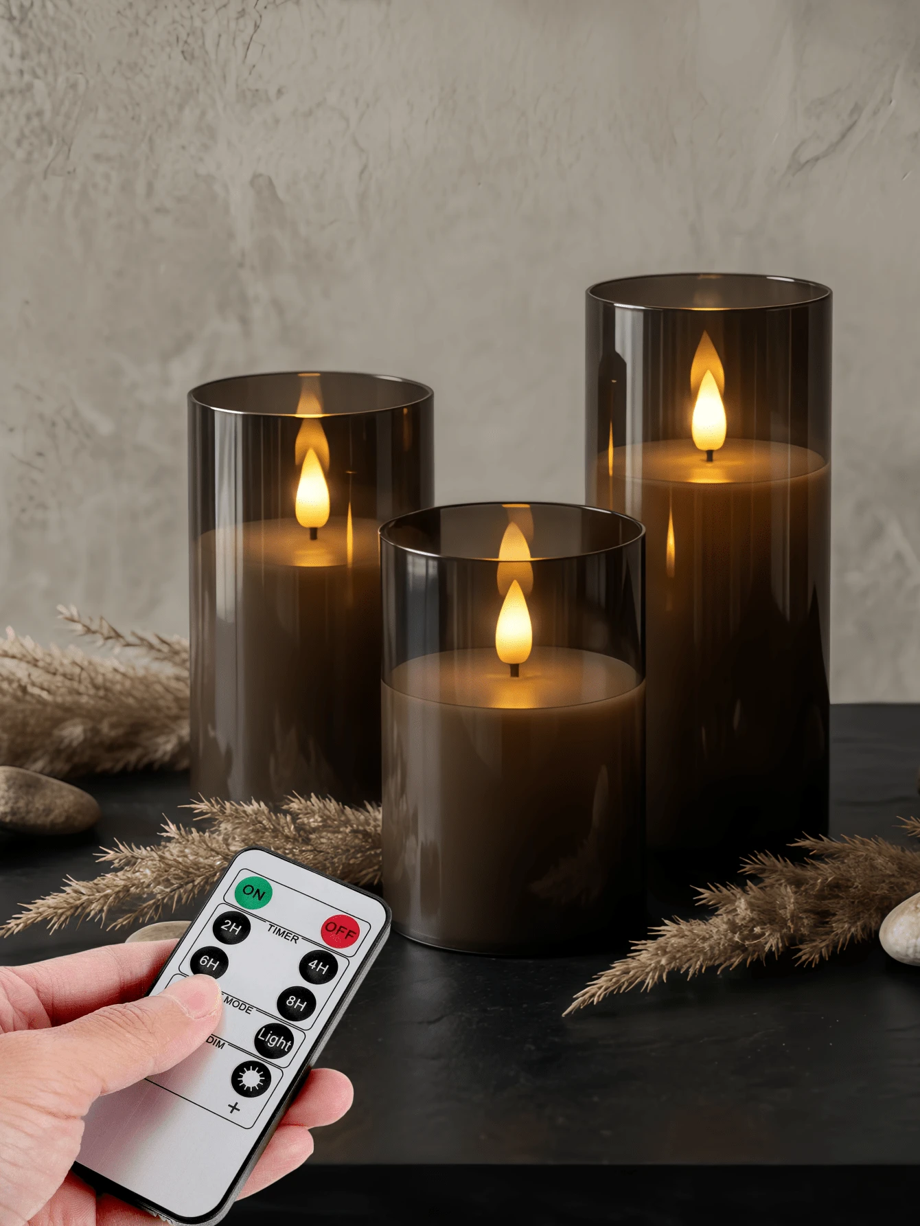 1/2/3pcs Flameless LED Candles With Remote Timer - Dimmable Flame Effect, Realistic Flickering Function, 3D Flame, Indoor Tabletop Candles, Suitable For Home Decor, Wedding, Christmas, Party, Gift, Garden (Black) - Black - View 1