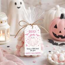 30Pcs Halloween Tags With String, Here's A Little Treat For You Favor Tags With Bow Bat Witch Hat, Cute Happy Halloween Thank You Labels For Boo Bags Hanging Candy Bag Wrap Tag - A - View 1