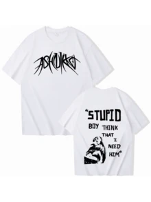 Front Text With Artistic Lettering Expressing Rebellion And Back Defiant Verse Reflecting Independence. Modern Double-Print Men's T-Shirt - White - View 1