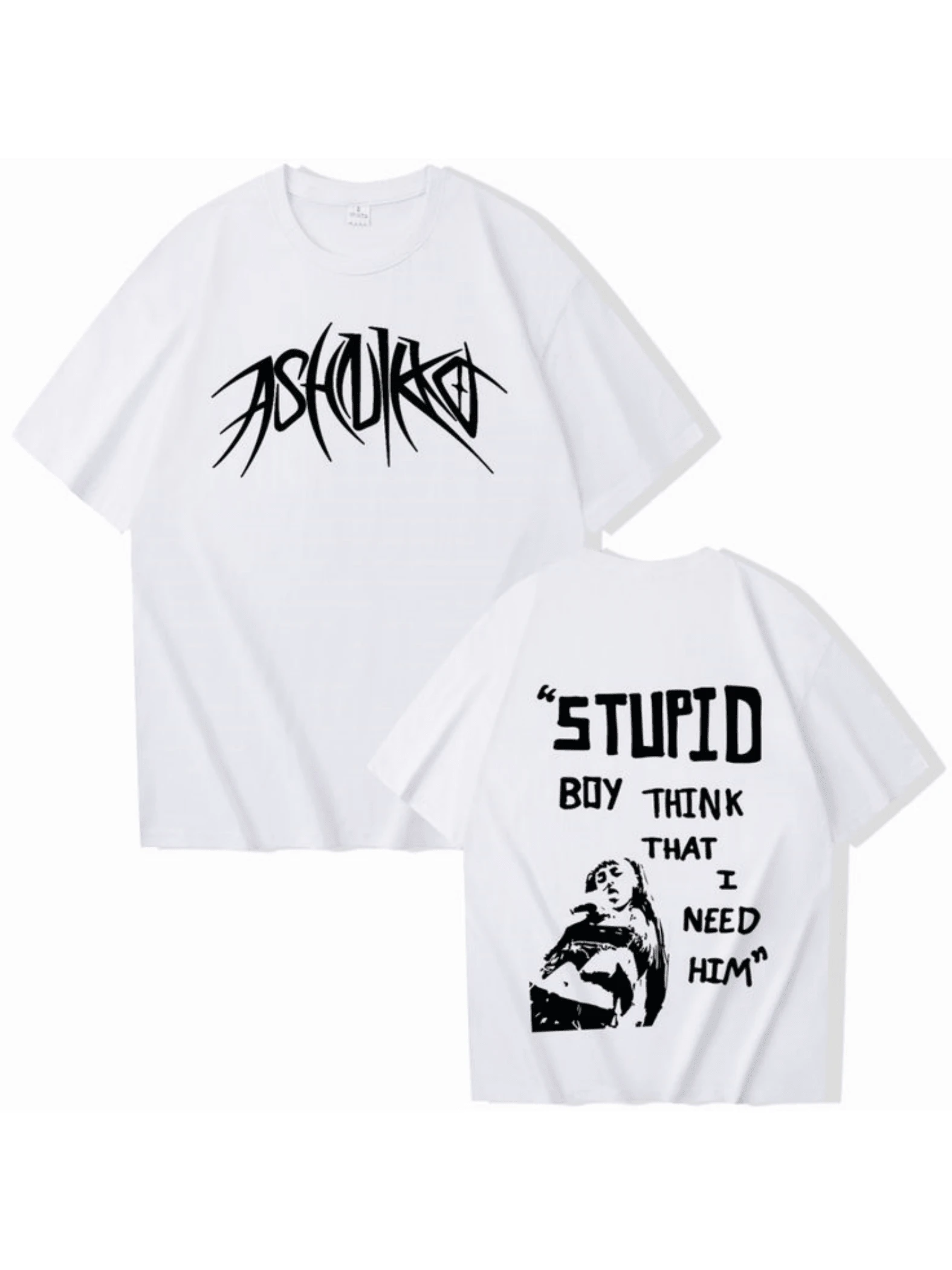Front Text With Artistic Lettering Expressing Rebellion And Back Defiant Verse Reflecting Independence. Modern Double-Print Men's T-Shirt - White - View 1