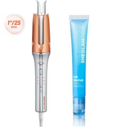 SHEGLAM HAIR It-Curl Rizador Instantáneo de Un Toque, Rizador Automático, Rizador Automático de 32mm con 3 Temperaturas, Calentamiento Rápido & Rotación en 2 Direcciones, Apagado Automático, Varita Rizadora Giratoria Anti-Quemaduras & Anti-Enredos, Rizador Instantáneo Táctil para Peinado