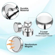 12pcs Decorative Magnets With Storage Box, 12 X 16mm, Suitable For Whiteboard, Strong Magnets, Silver Small Push Pin Magnets, Suitable For Adults, Refrigerator, Classroom, School Use, Silver Round Refrigerator Magnets, Strong Magnetic Push Pins, Suitable For Whiteboard, Office, Back To School - Set - View 4