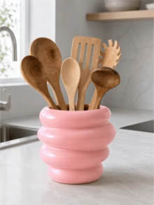 1pc Wavy Bubble Design Kitchen Utensil Holder, Glossy Countertop Storage Cup, Suitable For Spoons, Forks, Chopsticks And Cooking Tools, Cute Kitchen Storage Decor - Multicolor - View 8