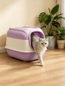 1pc Extra Large Double-Door Litter Box - Fully Enclosed Design, Splash-Proof And Odor-Reducing, Equipped With A Splash Guard Step, Detachable And Space-Saving, Suitable For Cats Of All Sizes, Comes With A Free Litter Scoop - one-size - View 4