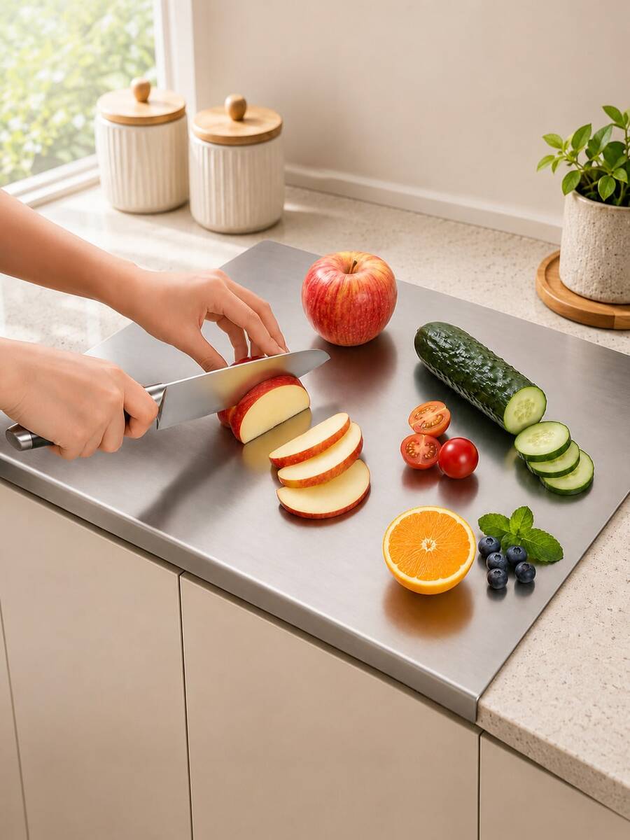 2026 New Style Non-Slip 304 Stainless Steel Cutting Board With Edge, Kitchen Countertop Cutting Board, Suitable For Food Preparation, Meat, Vegetables And Baking